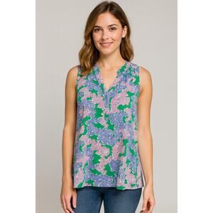 Crown & Ivy PL L PETITE floral cottagecore summer sleevless blouse top EUC
